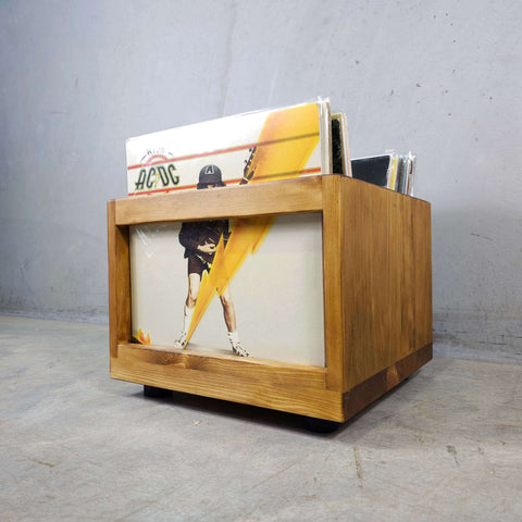 Handmade vinyl record flip bin made in Australia with a modern design