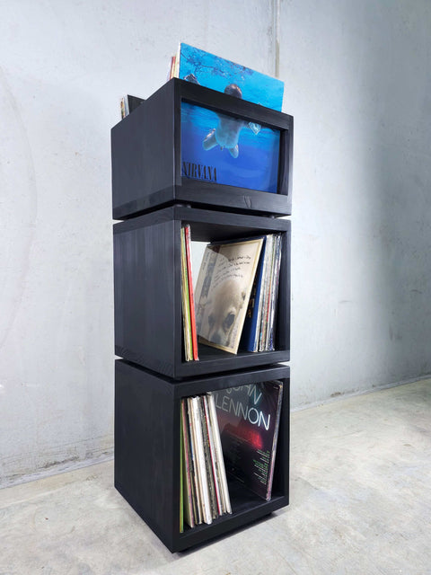 Stackable vinyl record storage cube system made in Australia