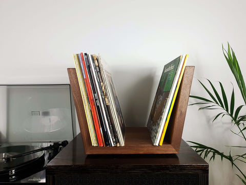 Organize your vinyl collection with a stylish hardwood record holder