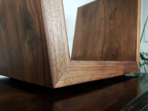 Minimalist vinyl record storage made from solid wood